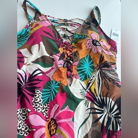 BLEU BY ROD BEATTIE  Lace-Up Over-the-Shoulder Swimsuit Jungle Book Floral 14 - Picture 14 of 15